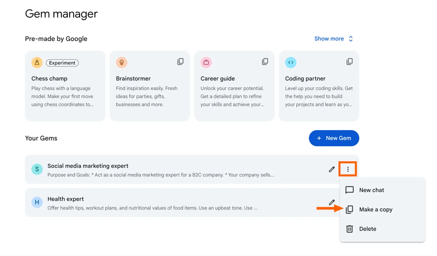 Gemini Gem creation screen