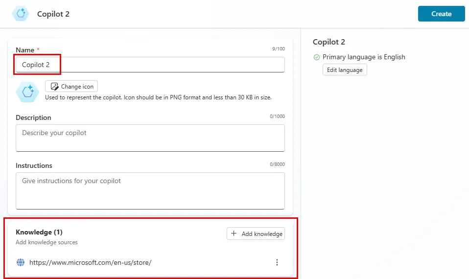 Copilot Studio knowledge files section